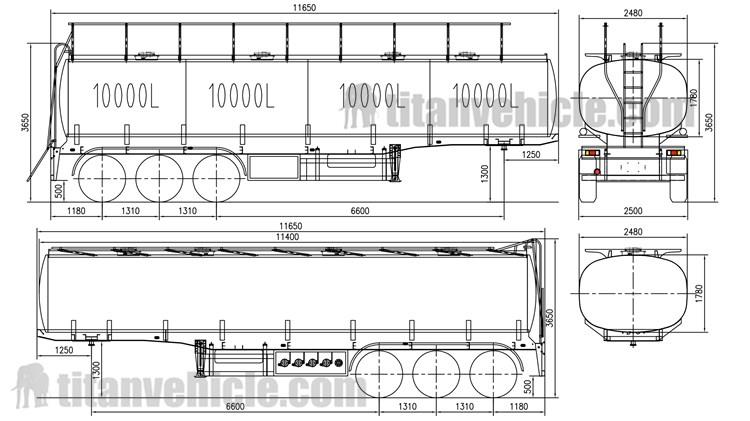 Drawing of 3 Axle Fuel Tanker Truck Trailer